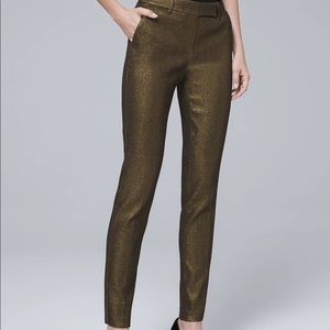 WHBM Slim Ankle Gold Metallic Jacquard Pants Size 4 Petite